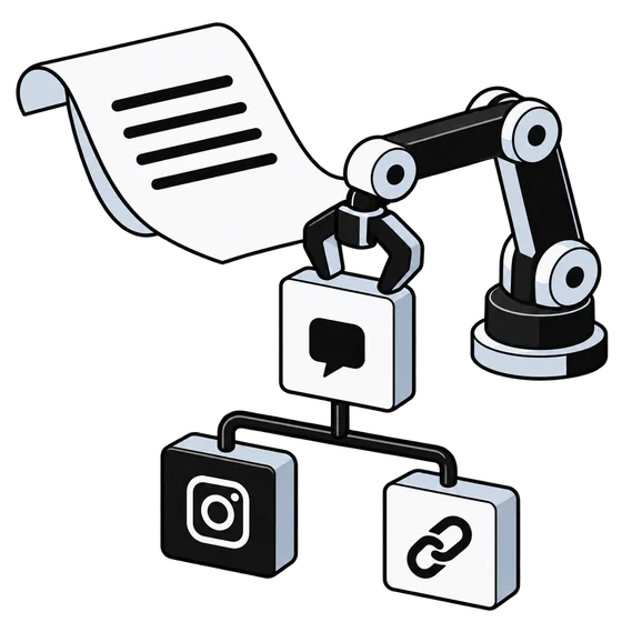 A mechanical arm turns a written task into connected workflow steps
